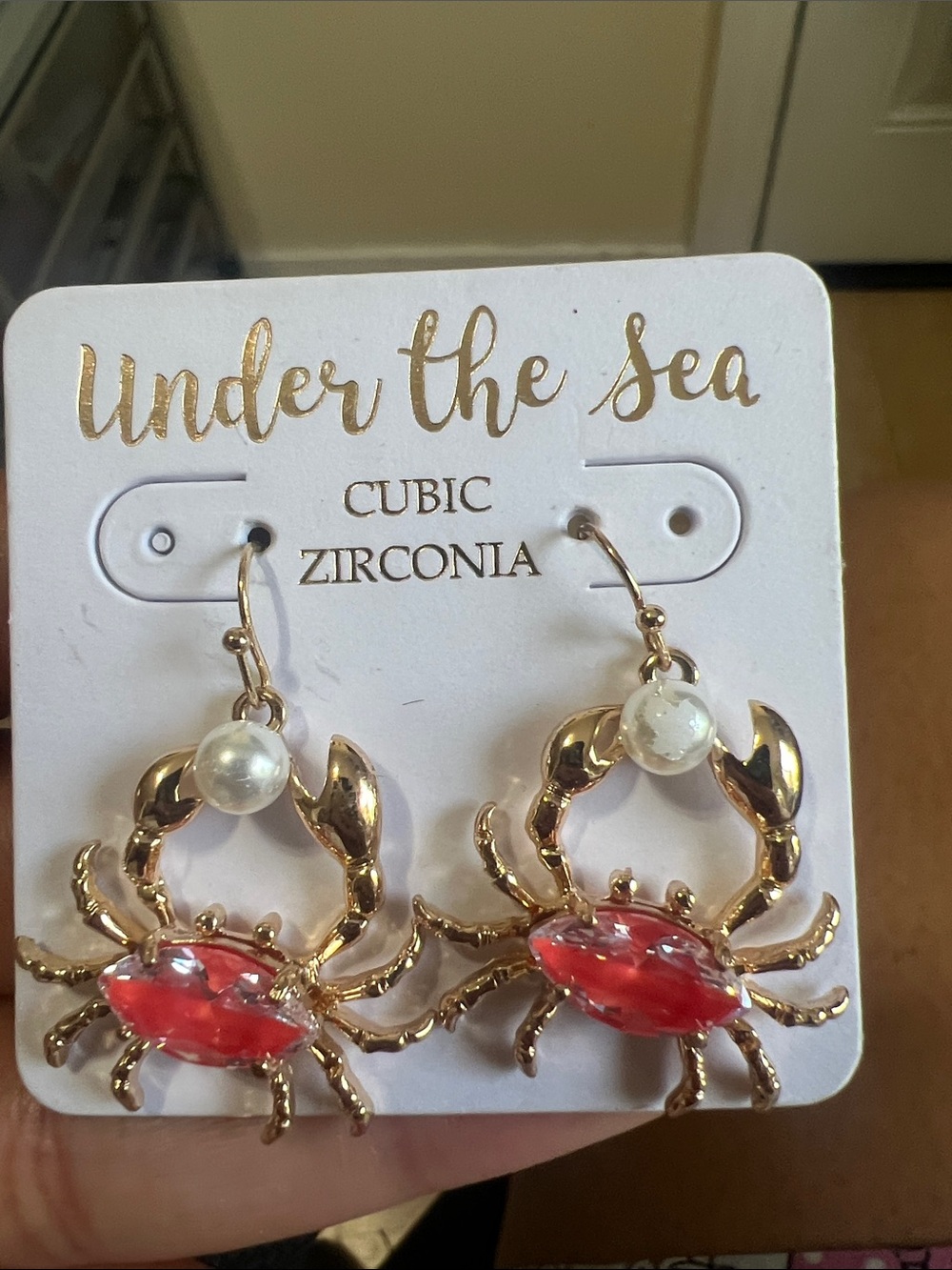 Under the Sea Gold Crab Earrings with Coral Stones